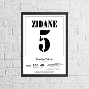 Zinedine Zidane Madrid Legend Stats Football Print