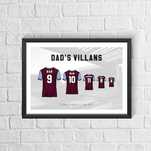 Personalised Aston Villa Family Football Shirt Print | Fathers Day Gift | Custom Football Gift | Fathers Day | Family Print | Villa Fan Gift