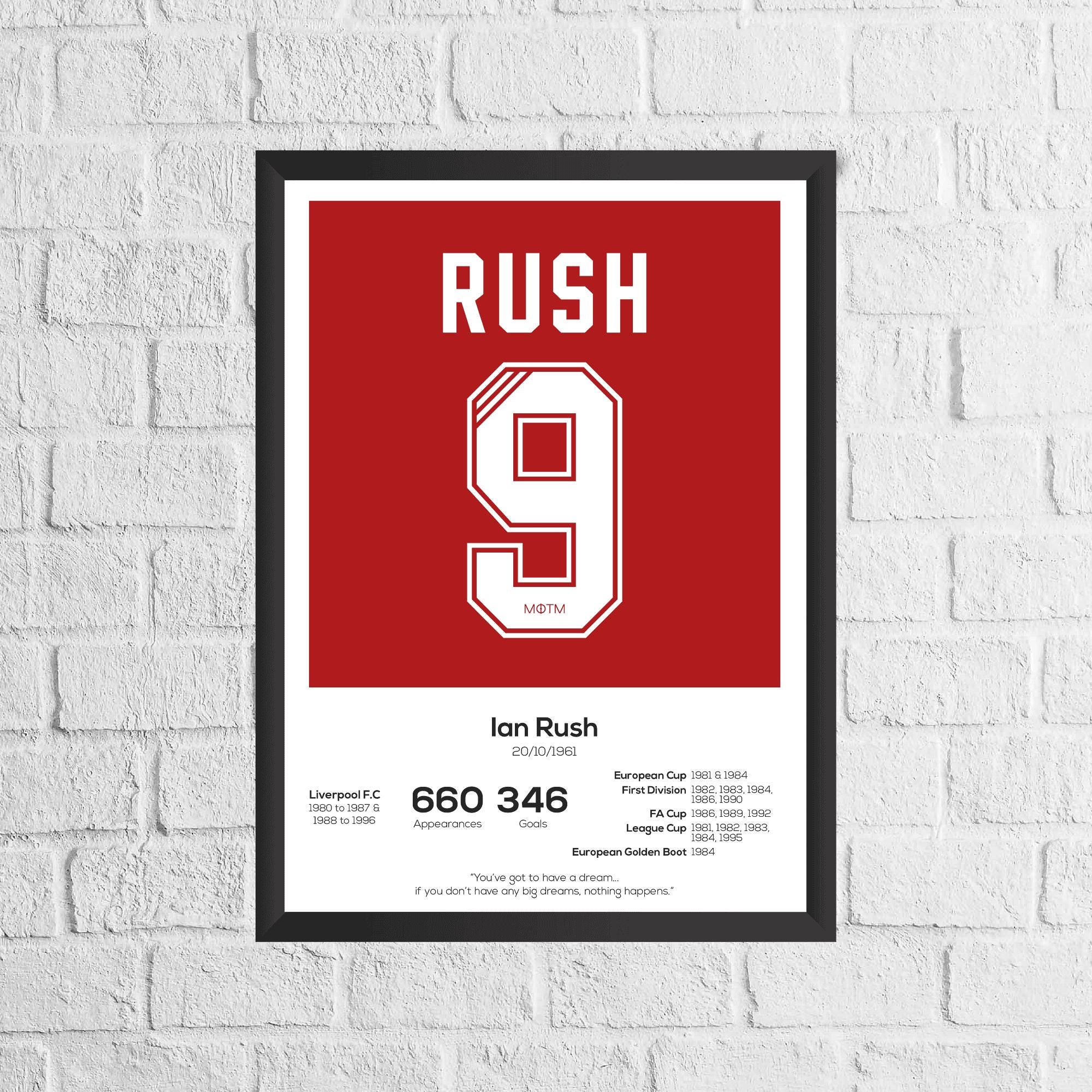 Ian Rush Liverpool Legend Stats Football Print
