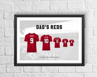 Personalised Liverpool Family Football Shirt Print | Fathers Day Gift | Custom Football Gift | Fathers Day | Liverpool Fan Gift