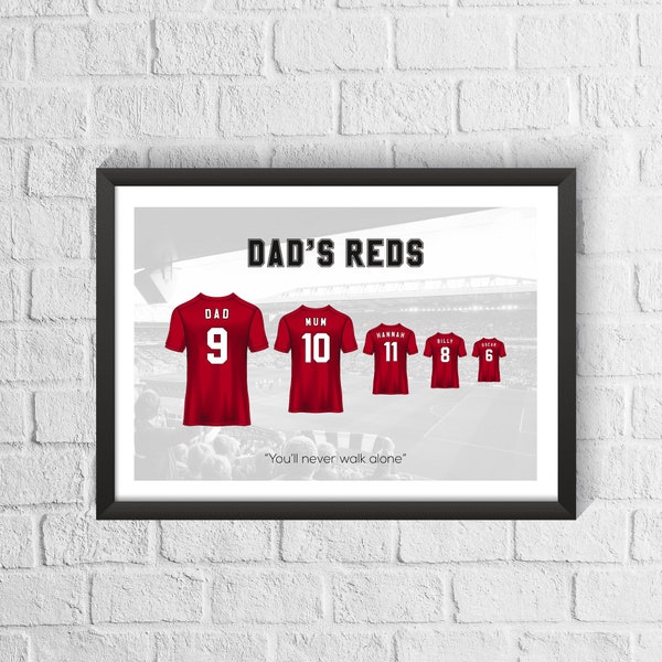 Gepersonaliseerde voetbalshirt print Liverpool familie | Vaderdagcadeau