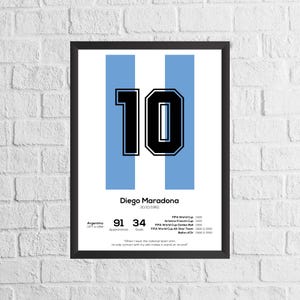 Diego Maradona Argentina Legend Stats Football Print