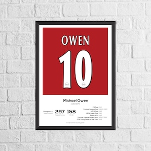 Michael Owen Liverpool Legend Stats Football Print