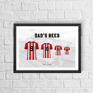 Personalised Brentford Print Family Football Shirt Print | Fathers Day Gift | Gift for Bees Fan | Brentford Poster
