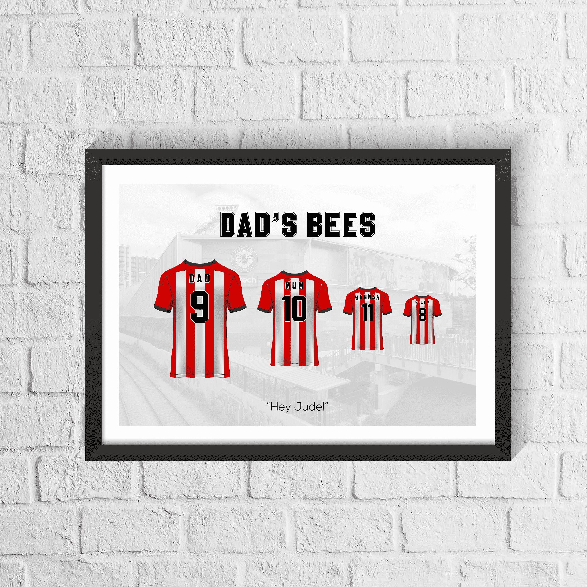 Personalised Brentford Print Family Football Shirt Print | Fathers Day Gift | Gift for Bees Fan | Brentford Poster