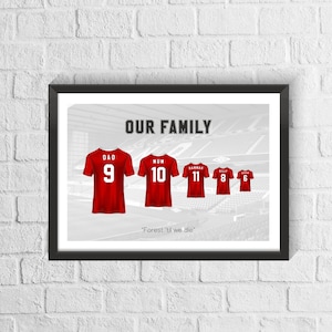 Nottingham Forest Familie Fußball-Trikot-Druck | Vatertags Geschenk | Personalisiertes Fußball Poster | Nottingham Forest Fan Geschenk