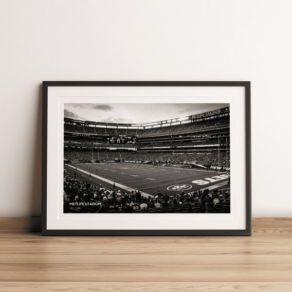 Metlife Stadium New York Jets NFL Football Stadium Print, black white art print, football photo, nfl wall art