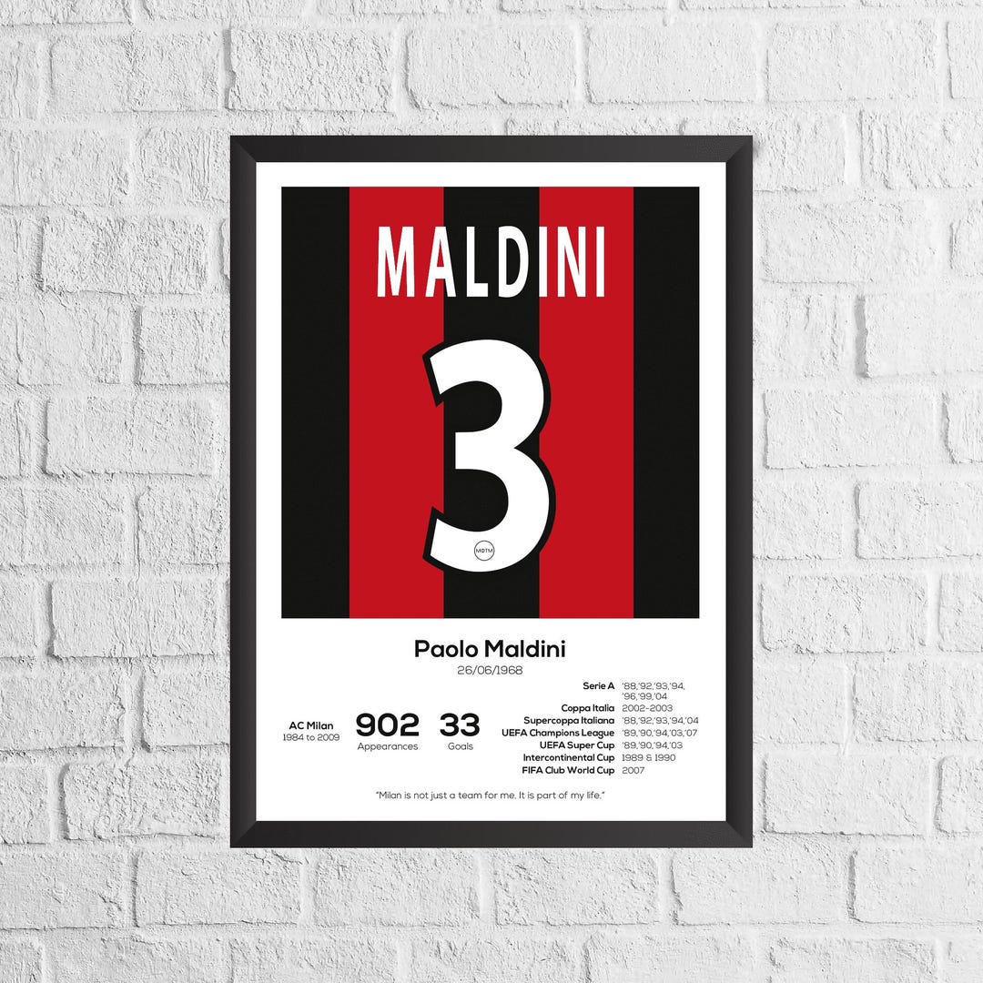 Paolo Maldini AC Milan Legend Stats Football Print - Etsy