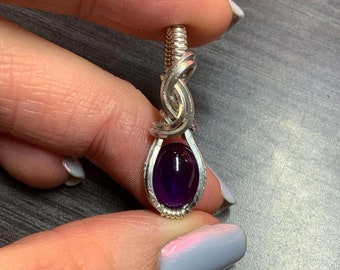 Silver Wire Wrapped Amethyst Pendant