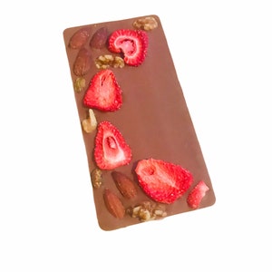 Chocolate Bar Strawberries and Almonds Belgian Milk Chocolate Handmade Chocolate Bars