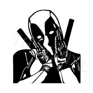 May include: Black and white silhouette of Deadpool, a fictional superhero, with his hands covering his face. He is wearing a red and black suit with a mask.
