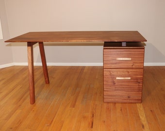 Solid wood desk with drawers mid century modern - Custom wooden desk with storage drawers - Mahogany office desk