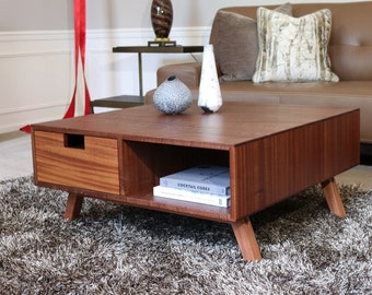 study table organizer Mid Century Wooden Coffee Table with Storage- Mahogany