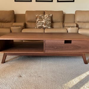 NEW DESIGN- Rectangular Walnut Coffee Table in Mid Century Modern Style with storage