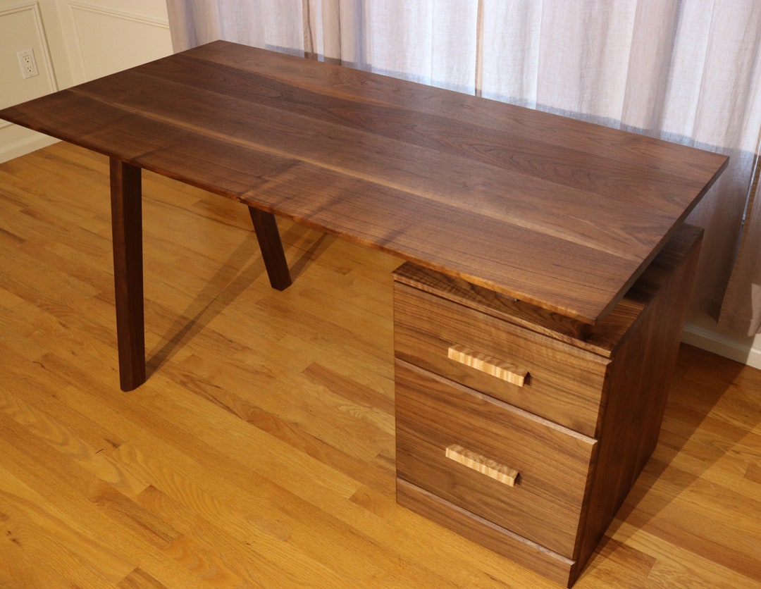 One of A Kind Desk With Drawers of Solid Wood Mid Century Modern Wooden