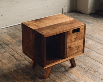 Mid century modern nightstand solid wood - Rustic modern bedside table - Walnut nightstand end or side table, Coffee Table With Storage