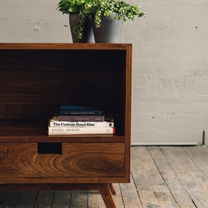 FREE SHIPPING Black Walnut Wood TV Stand Solid Hardwood Media Cabinet With 2 Drawers & Shelf Available in 5 Wood Types Options Bild 6