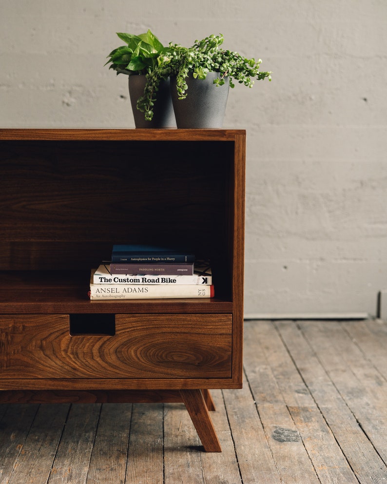 FREE SHIPPING Black Walnut Wood TV Stand Solid Hardwood Media Cabinet With 2 Drawers & Shelf Available in 5 Wood Types Options Bild 6