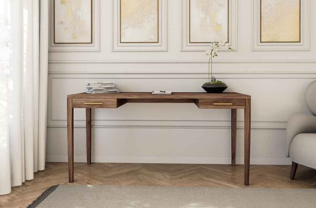 Mid-century Modern Style Desk With Drawers in Solid Walnut - Etsy