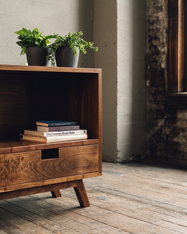 FREE SHIPPING Black Walnut Wood TV Stand Solid Hardwood Media Cabinet With 2 Drawers & Shelf Available in 5 Wood Types Options Bild 7