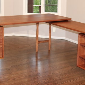 L Shaped Desk, Mid Century Modern Desk, Mahogany Wood L Desk, Executive Desk, Corner Desk With Drawers, Solid Wood Office Desk, Large Desk image 2