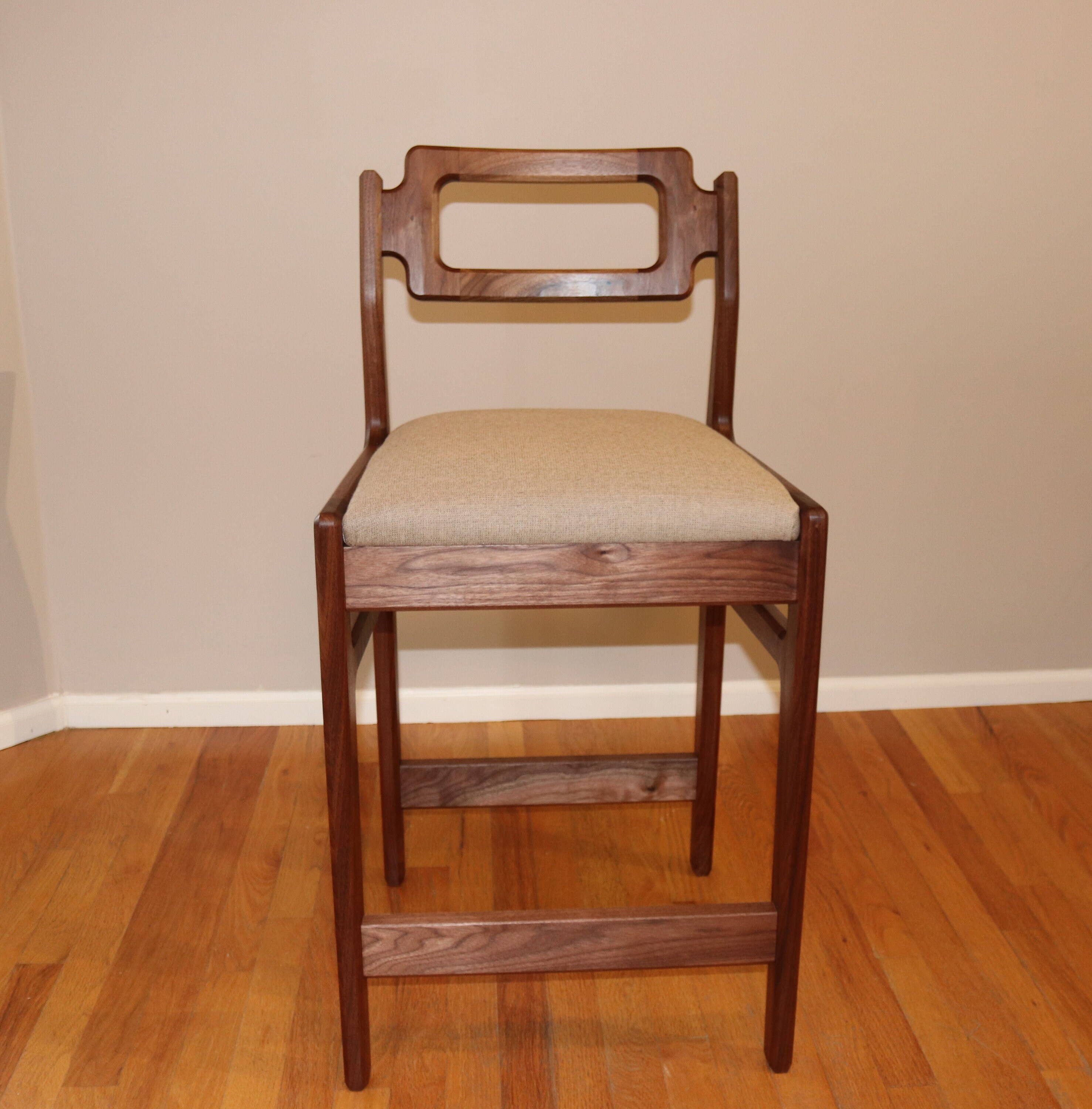 Counter Height Chair, Solid Wood Counter Chair With Back, Walnut Counter Stool, Bar Stool Mid