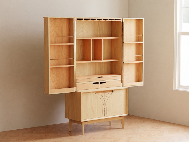 Bar Mid Century Modern With Wine Storage in White Oak and Maple