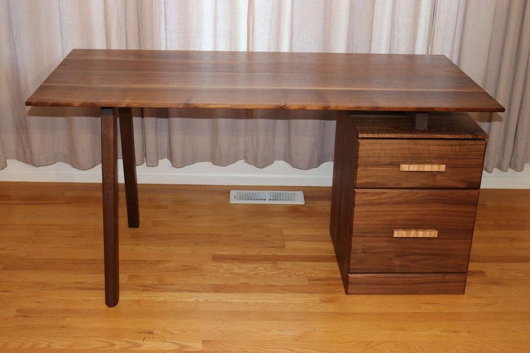 Mid Century Desk With Drawers, Wood Desk With Storage Drawers, Mid