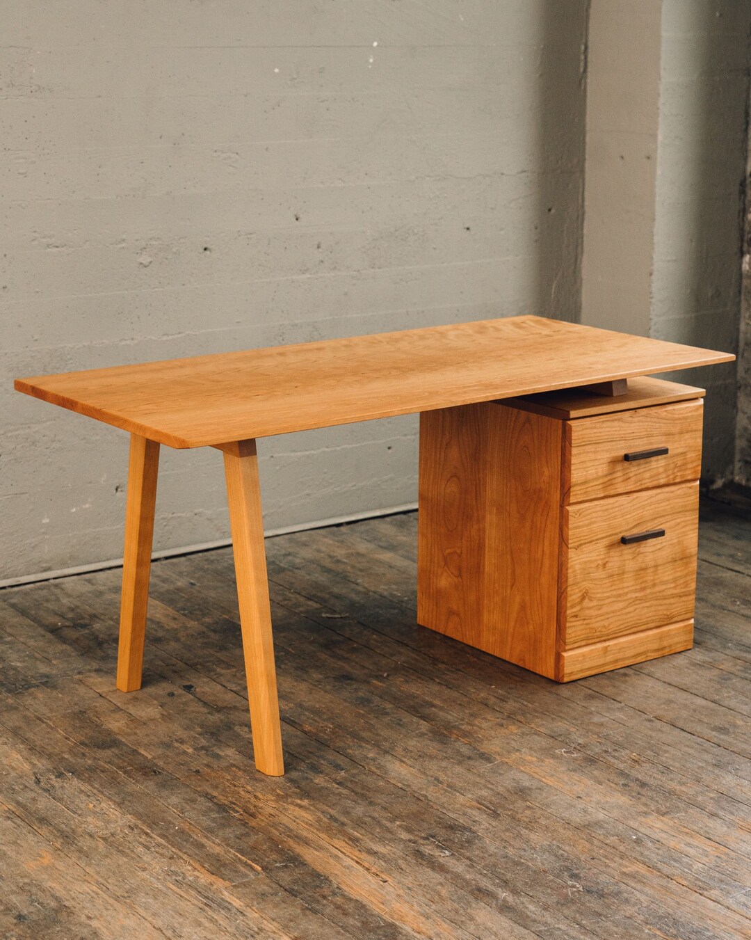 Mid Century Cherry Desk With Drawers Custom Office Desk Solid Wooden