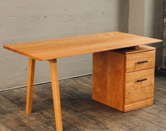 Mid century cherry desk with drawers - Custom office desk - Solid wooden executive desk in mid century modern