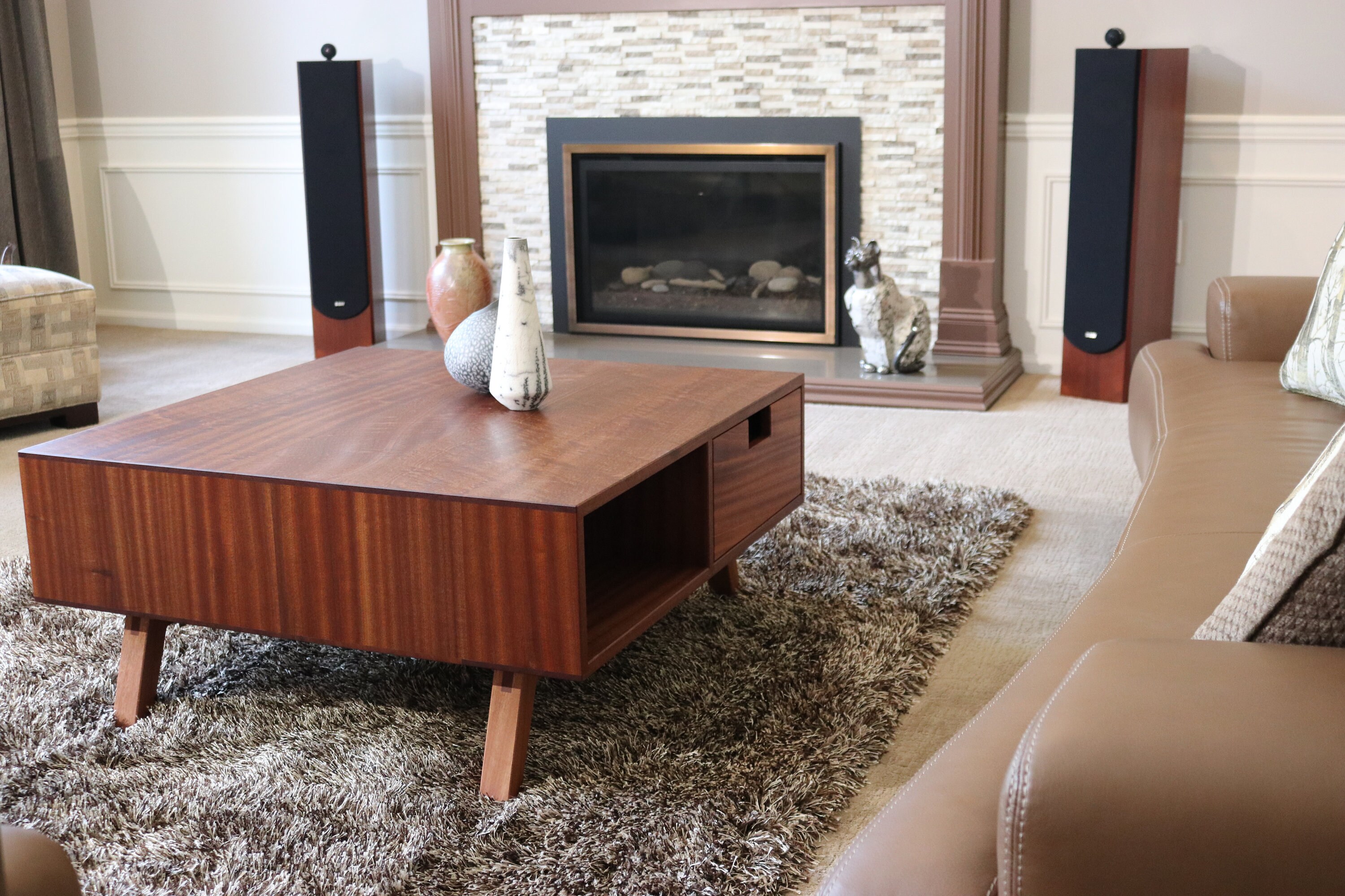 Square Coffee Table With Storage Mcm Low Wood Table Mid Century Modern ...