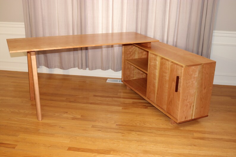 Mid Century Desk, Wooden Desk With Drawers, Modern Desk, Solid Wood Desk, Chery Wood Desk Cabinet, Custom Size Desk, Corner Desk, Laptop image 4