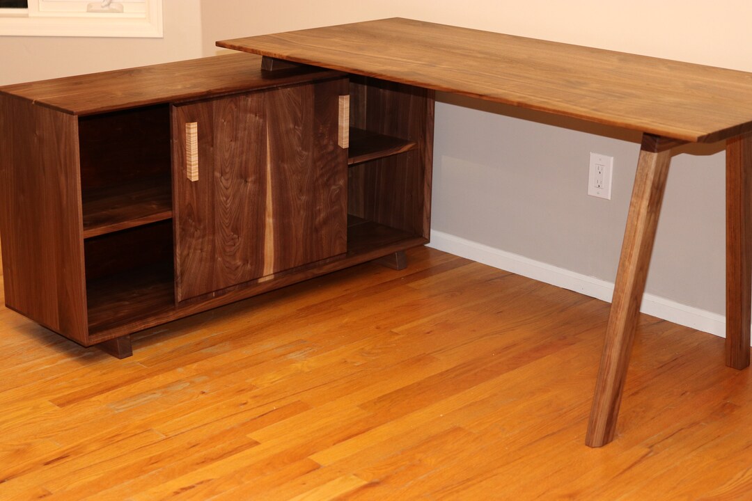 Mid Century Desk, Office Desk With Storage, Mid Century Modern Desk Solid Walnut, Executive Desk