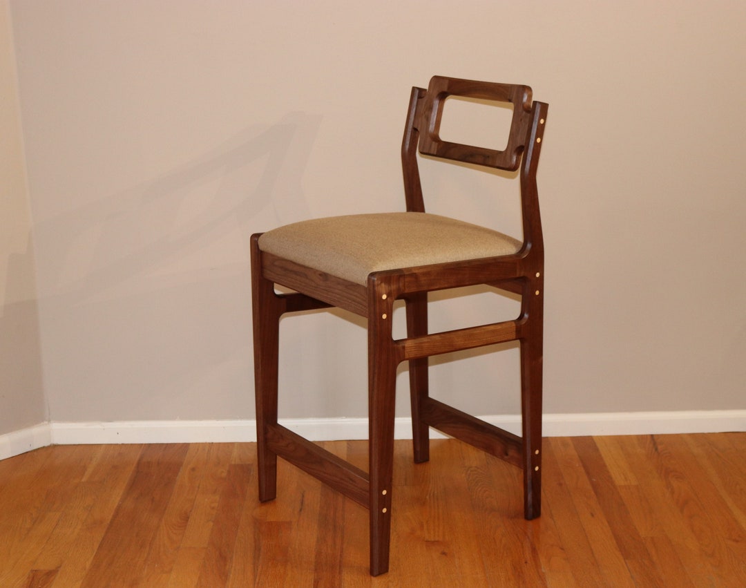 Counter Height Chair, Solid Wood Counter Chair With Back, Walnut