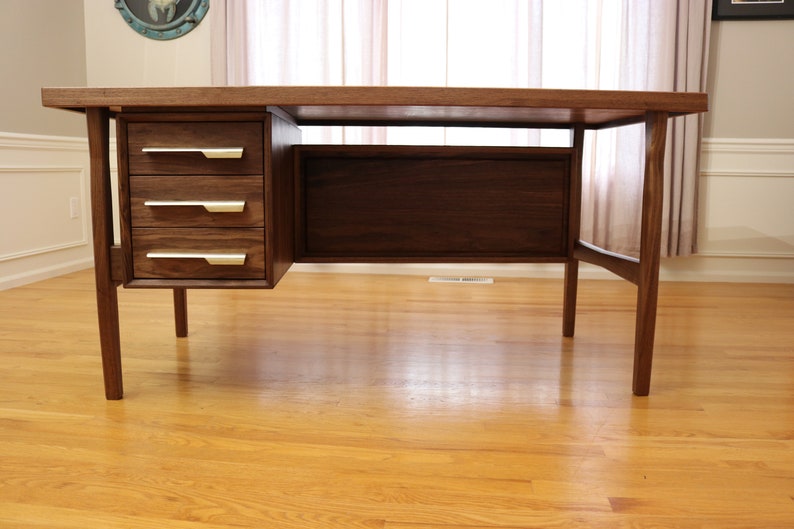 Mid Century Modern Furniture Desk, Mid Century Executive Desk, Wood Walnut Desk, Mcm Desk, Solid Wood Desk With Storage Arne Vodder Style image 1