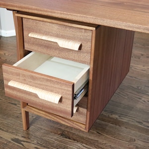 L Shaped Desk, Mid Century Modern Desk, Mahogany Wood L Desk, Executive Desk, Corner Desk With Drawers, Solid Wood Office Desk, Large Desk image 8