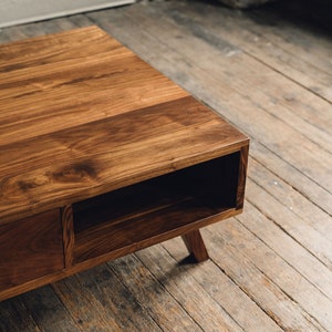 Coffee Table With Storage, Square Coffee Table, Walnut Coffee Table, Mid Century Modern Coffee Table, Solid Hardwood Table With Storage, Mcm image 3