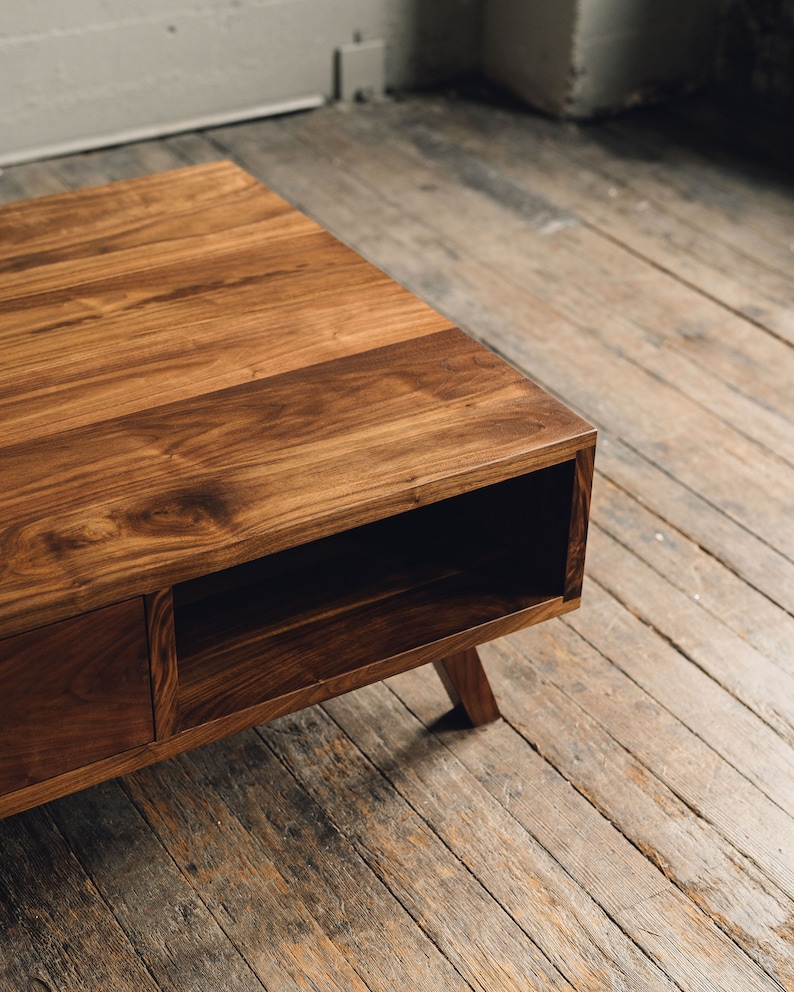 Coffee Table With Storage, Square Coffee Table, Walnut Coffee Table, Mid Century Modern Coffee Table, Solid Hardwood Table With Storage, Mcm image 3