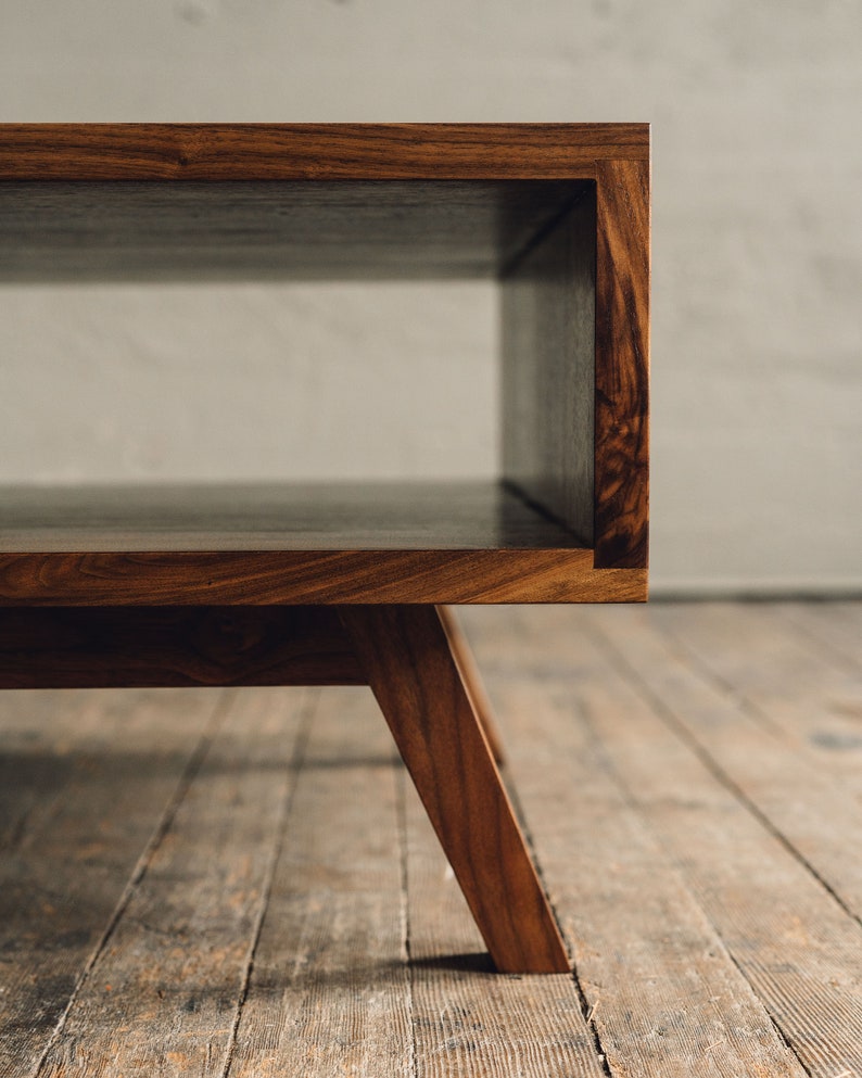 Coffee Table With Storage, Square Coffee Table, Walnut Coffee Table, Mid Century Modern Coffee Table, Solid Hardwood Table With Storage, Mcm image 4