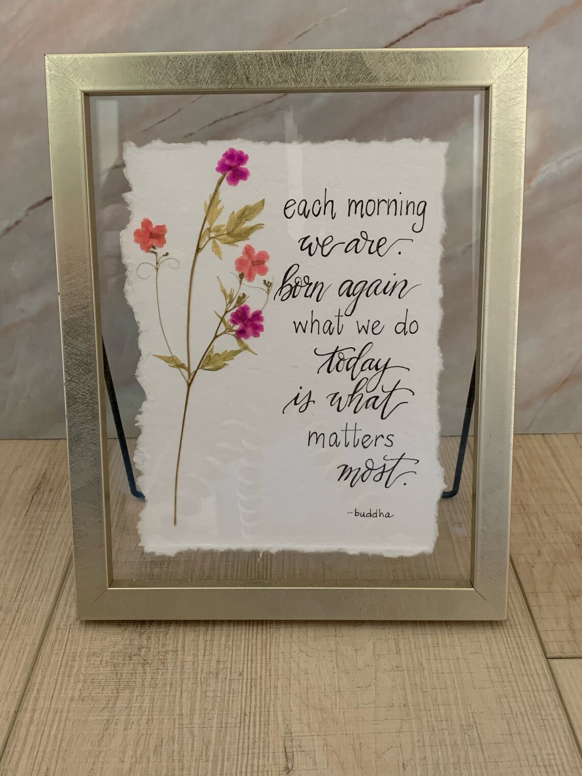 Chrome Colored Floating Frame With Glass and Handwritten Quote on ...