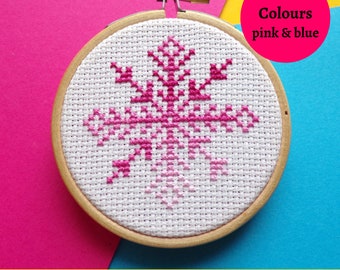 Pink & Blue Snowflake Cross Stitch Pattern: Winter Mini Design (PDF Pattern)
