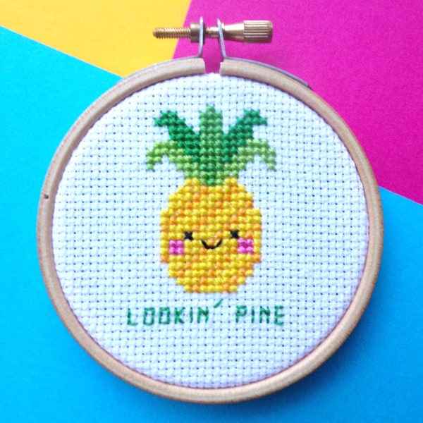 Kawaii Pineapple Mini Cross Stitch Design, Cute Cross Stitch Design, Positive Cross Stitch Design, Beginner Cross Stitch Design