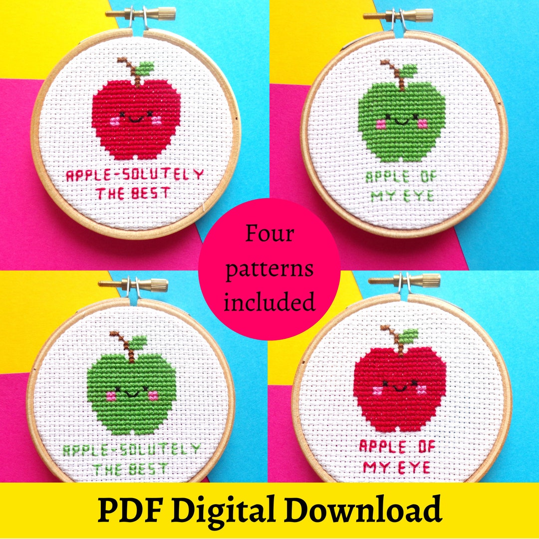 Kawaii Apples Mini Cross Stitch Designs Bundle Green Apple Etsy