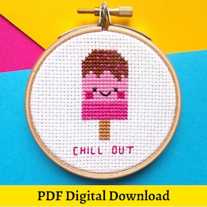 Patrón de punto de cruz de mini paleta de helado kawaii: Diseño de verano para principiantes (Descarga PDF)