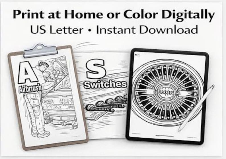 Lowrider Alphabet Coloring Book | Printable Car Coloring Pages for ...