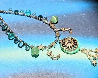 Celestial Necklace/Sun Pendant/ Sun Necklace/ Sun, Moon, and Stars Necklace/ Celestial Pendant/Sun Face Necklace/Sun Face Charm/Sun and Moon