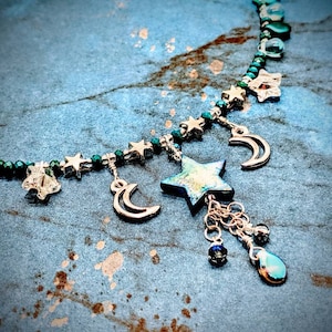 Celestial Necklace/Moon and Stars Necklace/Star Necklace/Moon Necklace/Memory Wire Necklace/Boho Celestial Necklace/Celestial Pendant/Stars