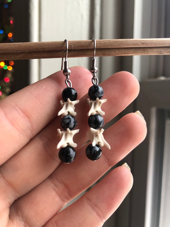 Vertebrae Earrings Real Bone Jewelry Baroque Gothic Taxidermy Vulture Culture Victorian Mourning Jewelry Oddities and Curiosities Etsy