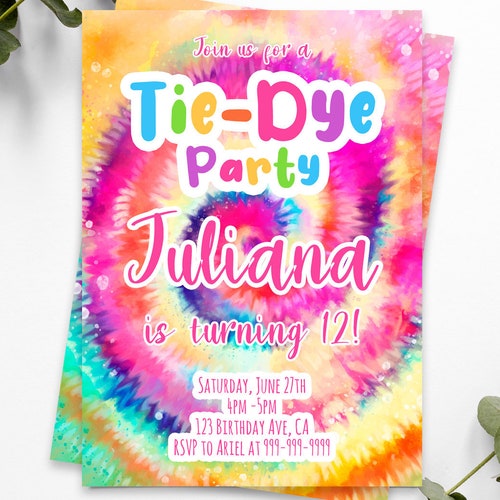 Printable Tie Dye Birthday Party Invitation Editable Rainbow - Etsy