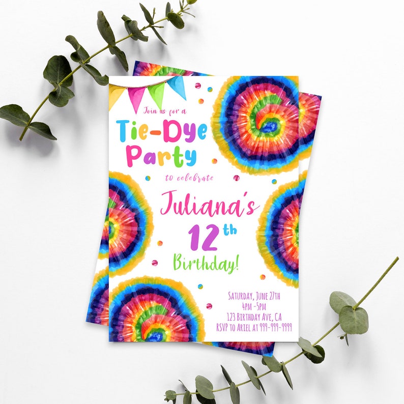 Tie Dye Birthday Invitation Tie Dye Invitation Tie Dye Etsy